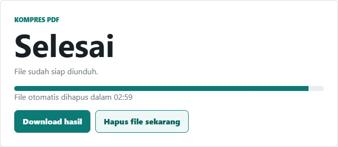 Hasil kompres PDF siap didownload di BeresPDF